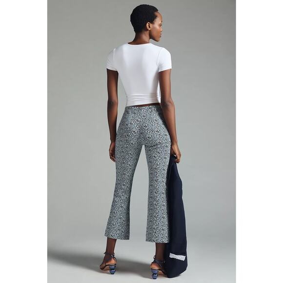 Maeve Anthropologie The Margot Kick-Flare Cropped Pants Blue Paisley Jacquard S - Picture 2 of 12